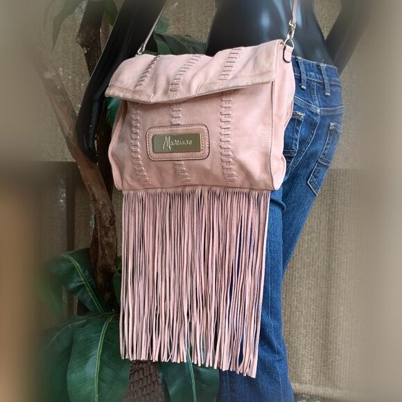 Marciano Angelique Genuine Leather Fringe Cross Body Messenger Bag - Picture 2 of 15